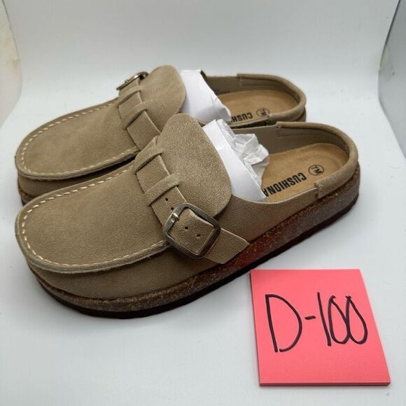 CUSHIONAIRE Women's Genuine Leather Cork Footbed Clog with +Comfort 7 SAND NEW - Picture 3 of 7